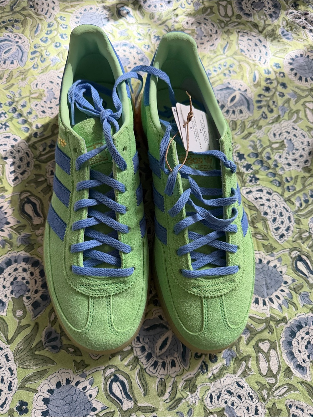 NWT - adidas Lime Green Suede Sneakers with Blue Accents